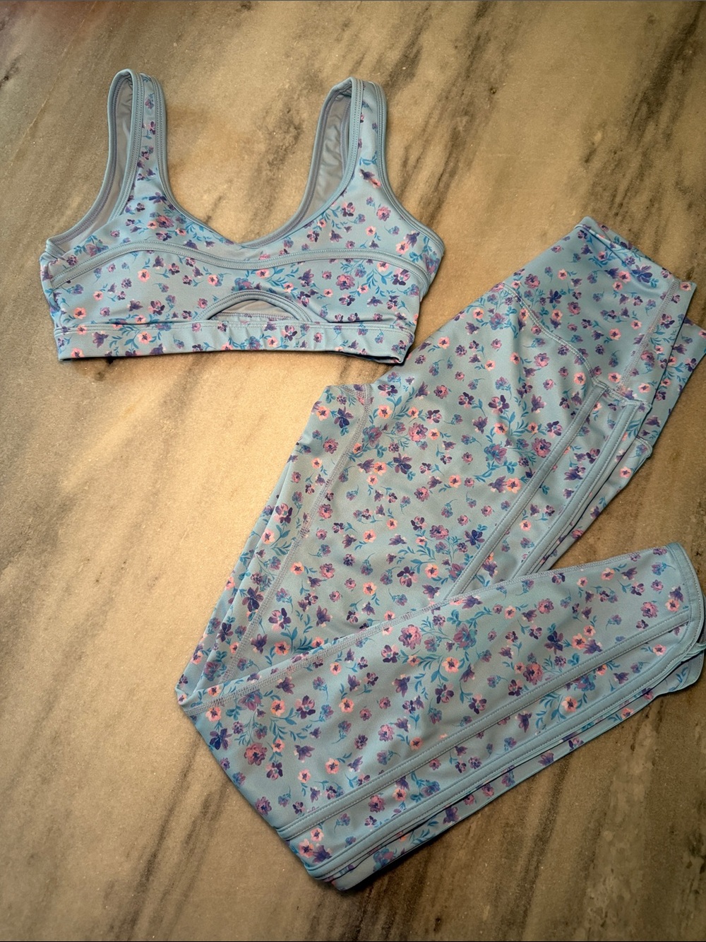 Beach Riot Light Blue Floral Supportive Sports Bra & Leggings Set